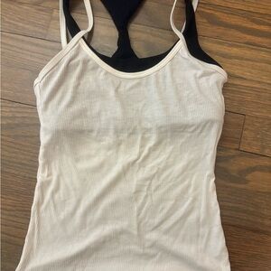 SET Active Cream and Black Ribbed Tank Top